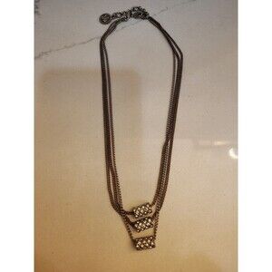 Designer Jessica Simpson 3 Strand Silvertone Rhinestone Beaded 18"  Necklace